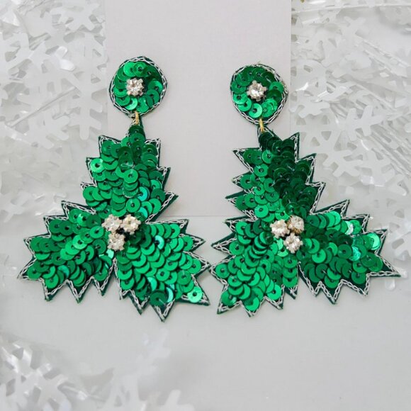 Handmade Green Tree sequin Earring - Picture 1 of 4
